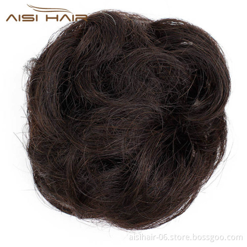 Aisi Hair Brazilian Human Hair Curly Brown Chignon Bun Elastic Rope Rubber Band Hairpiece Clip In Extension For Black Women
